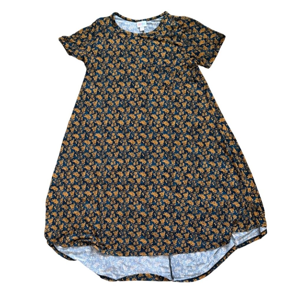 LuLaRoe Carly swing Dress W/ A High-Low Hemline-Blue/Mustard-S-GUC